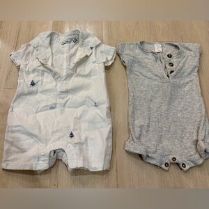 Set of Two Baby Rompers in White and Gray - both 3 to 6 months